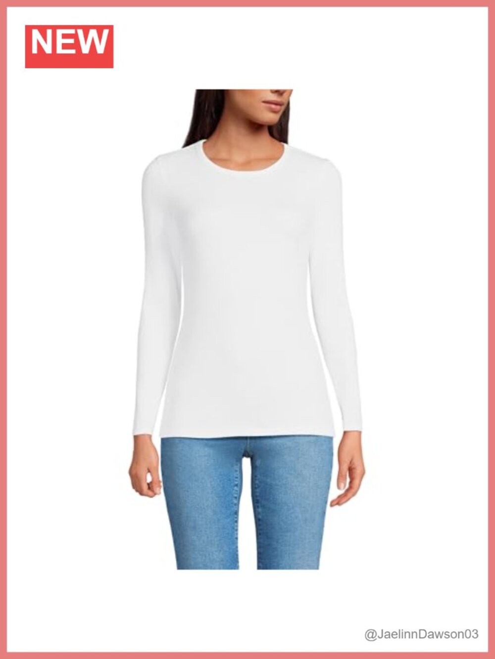 Lands' End 100% Cotton Rib Knit Long Sleeve Crew Neck Tee